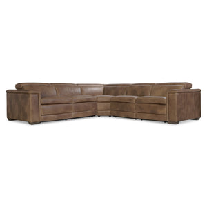 Bernhardt Bernhardt Lioni Leather Power-Motion Sectional With Usb Charging, Power Headrests, Sleek Contemporary Design Brown 122.5" W x 122.5" D x 32.5" H K2087