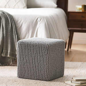 English Elm Christopher Knight Home® - KNITTED Foot Stool with Handcrafted Cotton Cover, Compact 17" Cube, Sturdy Versatile Accent Seat LIGHT GREY 62665.00LGRY