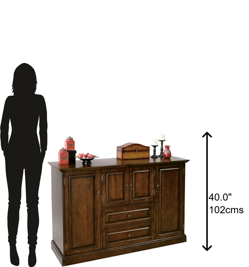 Hekman Furniture 695081 Hide-a-bar™ Console With Cherry Bordeaux Finish, Granite Top, And Storage For 28 Wine Bottles Cherry Bordeaux Devino Ii Wine & Bar Cabinet 695081