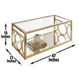 Steve Silver Contemporary Gold Coffee Table with Tempered Glass Top and Mirrored Bottoms - 23.50