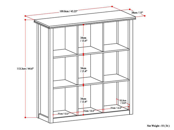 English Elm Artisan 9-Cube Bookcase - Handcrafted Distressed Grey Storage Unit For Stylish Home Organization B136P158414