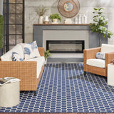 Nourison Reversible Indoor Outdoor RVB01 Machine Made Loom-woven Borderless Design Indoor/Outdoor Modern Outdoor Rug Navy, Navy 89% Polypropylene,11% Polyester 99446974556