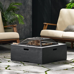 English Elm Outdoor Square Mgo Concrete Wood Burning Fire Pit with Spark Screen for Patio Gatherings 72476.00