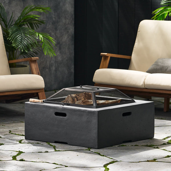 English Elm Outdoor Square Mgo Concrete Wood Burning Fire Pit with Spark Screen for Patio Gatherings 72476.00