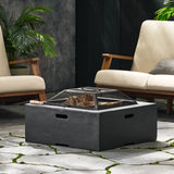 Christopher Knight Home® - Noble House - Berwick Outdoor Lightweight Concrete Wood Burning Square Fire Pit, Dark Gray