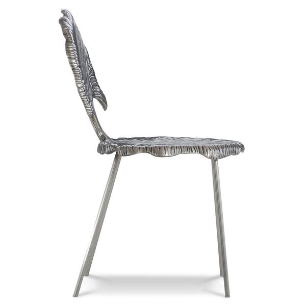 Bernhardt Bernhardt Felicity Cast Aluminum Metal Chair With Ginkgo Leaf Design, Shiny Nickel Finish, Durable Elegance 301547