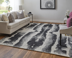 Feizy Rugs Cod8930f Coda Abstract Hand-woven Wool & Viscose Rug - Bold Modern Design With High-low Pile Sheen Finish Black,White Wool,Viscose Cod8930fblkwhtf00