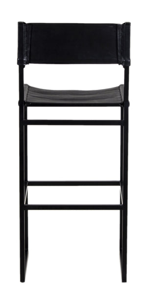 Porter Designs Porter Remy Full-grain Leather Bar Stool In Black – Modern Comfort Meets Rustic Charm And Style Black Metal 07-108-24-8756