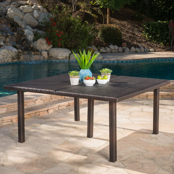 English Elm Christopher Knight Home® - FIONA Outdoor 64" Square Wicker Dining Table – Durable Iron Frame Patio Table for Large Gatherings Brown Multi 66.75 L x 35.25 W x 7.25 H 62333.00MBRN