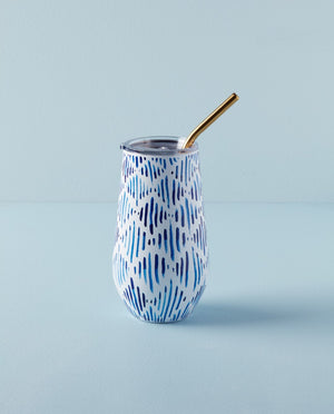 Lenox Blue Bay Ikat Pattern Stainless Steel Wine Tumbler With Straw Blue, BLUE METAL 895733