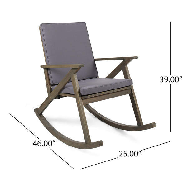 English Elm Christopher Knight Home® - GUS Acacia Wood Rocking Chair with Anti-Rollover Design, Smooth Curves for Indoor & Outdoor Comfort Grey 48.25 L x 29 W x 8.5 H 62436.00GGRY