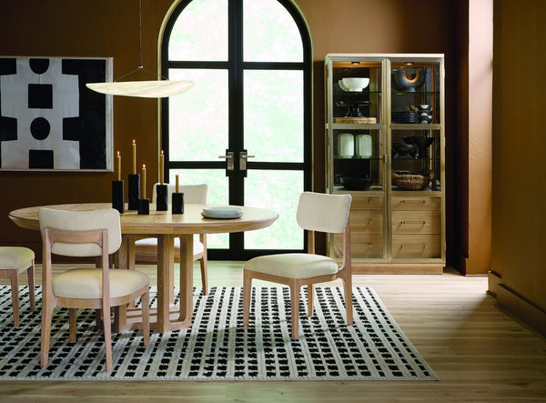 Hooker Furniture Banyon Glass Display Cabinet With Mirrored Back, Brushed Brass Accents & Led Lights, Desert Oak Finish 6081-75906-82