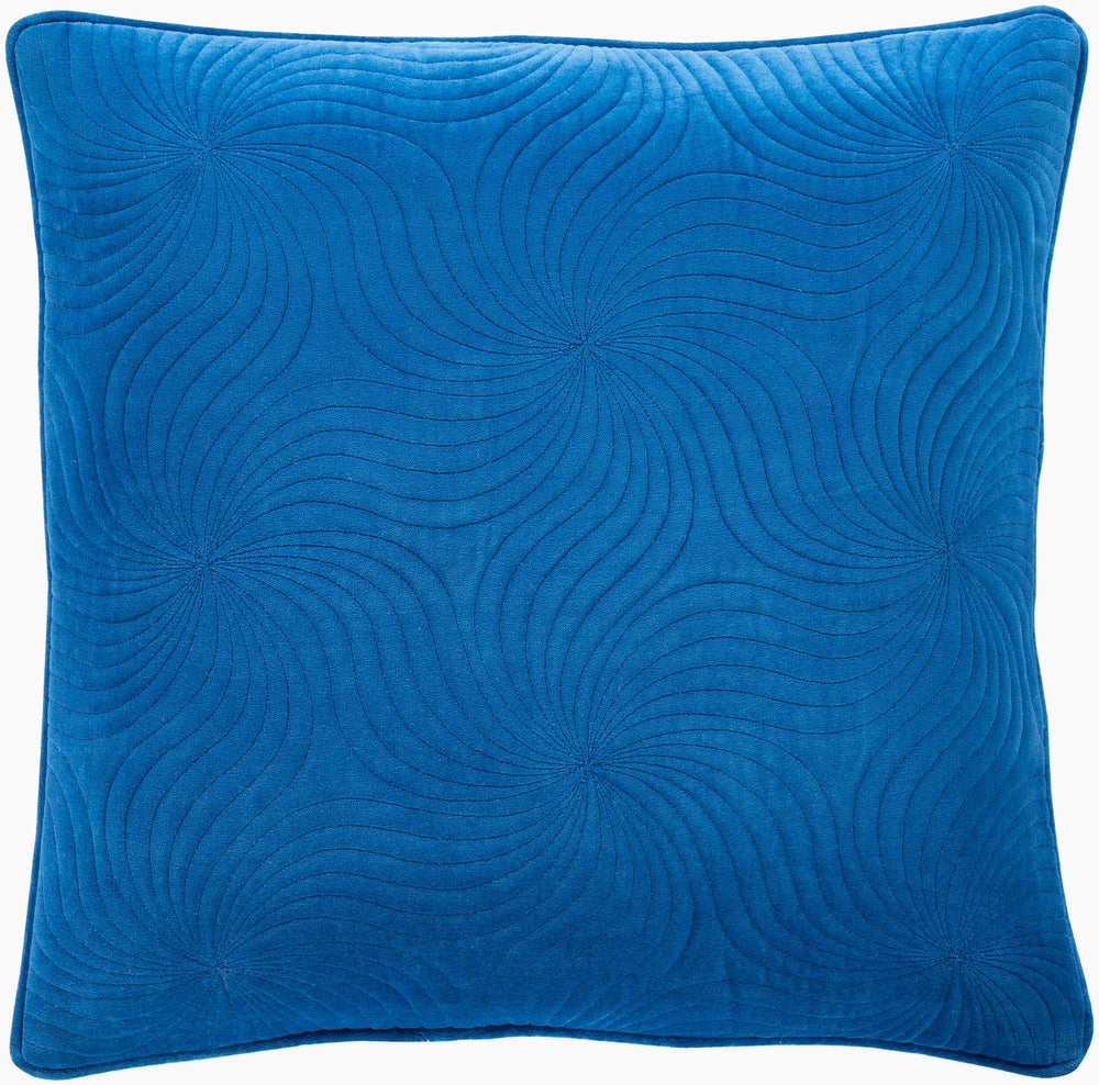 Surya Quilted Cotton Velvet 18” Accent Pillow - Luxurious Touch For Modern Decor, Soft & Elegant Design Blue Cotton,Cotton Qcv010-2222p