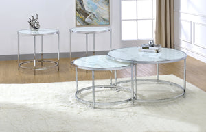 English Elm Steve Silver - Rayne Faux Marble 3-Piece Nesting Table Set in White Stainless Steel with Casters, Modern Chic B081S00422