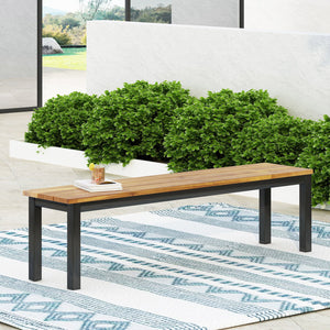 English Elm Lindsey Outdoor Acacia Wood Slat Bench with Metal Base for Patio and Garden Spaces 71986.00MP1