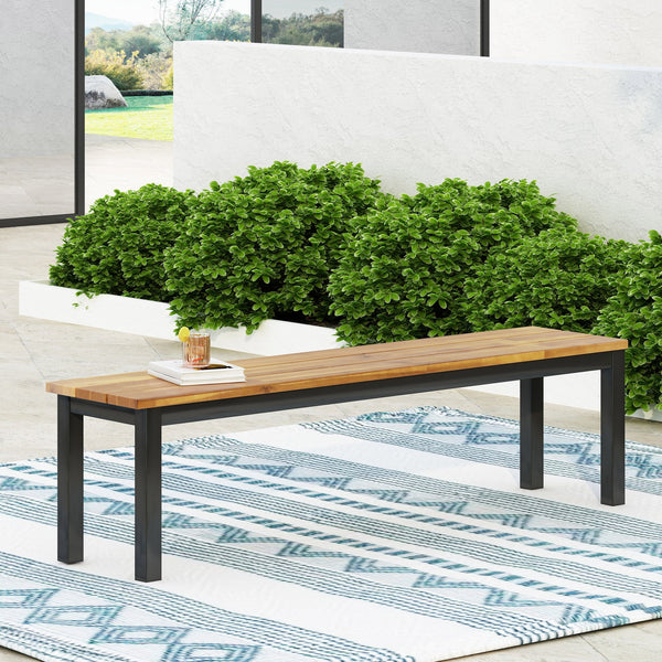 English Elm Lindsey Outdoor Acacia Wood Slat Bench with Metal Base for Patio and Garden Spaces 71986.00MP1