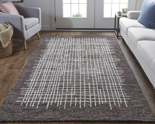 Feizy Rugs Maddox Hand-tufted Wool Abstract Rug In Soft Neutrals And Deep Blues For Contemporary Spaces Brown,Ivory Wool Mdx8630fbrn000f00