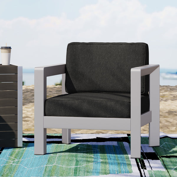 English Elm Christopher Knight Home® - AVIARA Aluminum Club Chair with Deep Seating and Low-Profile Design, Durable 400 lb Capacity, Compact Silver 64077.00SC
