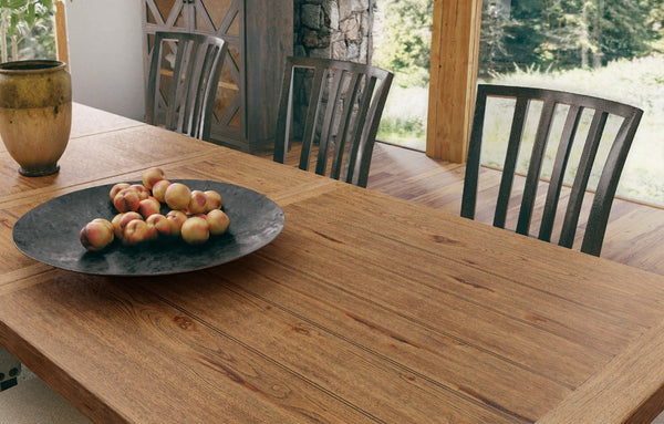 Hooker Furniture Big Sky Trestle Dining Table — Hand‑Distressed Pecky Hickory, X‑Base, 2 Removable 20" Leaves, Seats 10 6700-75200-80