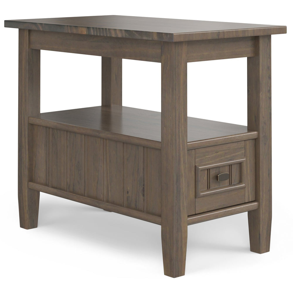 English Elm Lev Narrow End Table Smoky Brown - Handcrafted Solid Wood, Drawer & Open Shelf, Transitional Style B136P158814