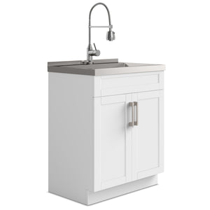English Elm Hennessy - Stylish 28" Laundry Cabinet With Stainless Steel Sink & High-Arch Faucet For Efficiency B136P158797