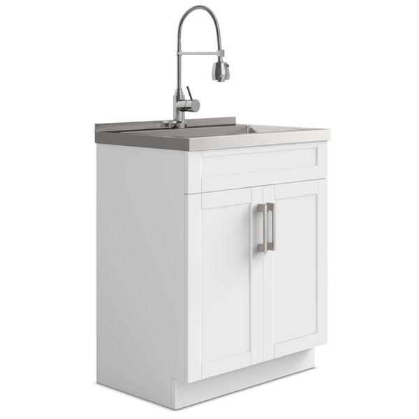 English Elm Hennessy - Stylish 28" Laundry Cabinet With Stainless Steel Sink & High-Arch Faucet For Efficiency B136P158797