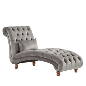 Homelegance By Top-Line Pietro Tufted Oversized Chaise Lounge Grey Velvet