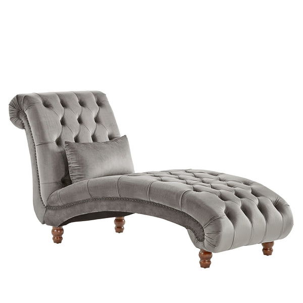 Homelegance By Top-Line Pietro Tufted Oversized Chaise Lounge Grey Velvet
