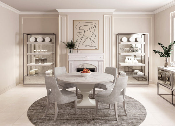 A.R.T. Furniture Mezzanine Etagere With 3 Floating Shelves, Drawer & Led Lighting - Dove Gray Finish For Elegant Storage Light Gray Parawood And Poplar Solids,Maple Veneer,Mirror,Steel 325401-2249
