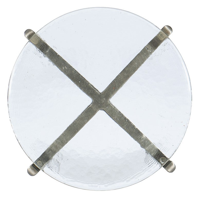 Hooker Furniture Chapman Hand-Hammered Pewter Martini Table With Thick Glass Top — Compact Artisan Side Table, 25" H 6033-50006-647