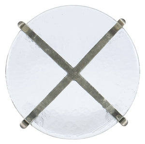 Hooker Furniture Chapman Hand-Hammered Pewter Martini Table With Thick Glass Top — Compact Artisan Side Table, 25" H 6033-50006-647