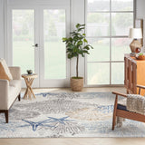 Nourison Pompeii PMP04 Machine Made Power-loomed Borderless Design Indoor Only Coastal, Nautical & Beach  Rug Ivory Grey Blue, Ivory Grey Blue 70% Polypropylene,30% Polyester 99446951342