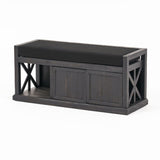 Christopher Knight Home® - Noble House - Cantebella Modern Acacia Wood Storage Bench with Cushion, Sandblast Dark Gray and Black