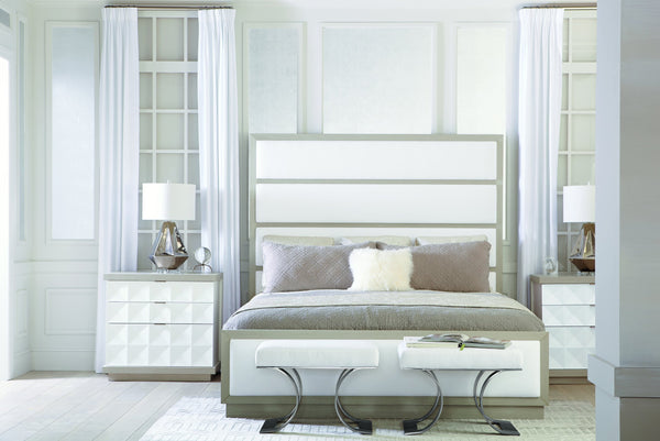 Bernhardt Bernhardt Axiom King Panel Bed - High Headboard With Inset Upholstery, Linear Gray Veneer Finish K1087