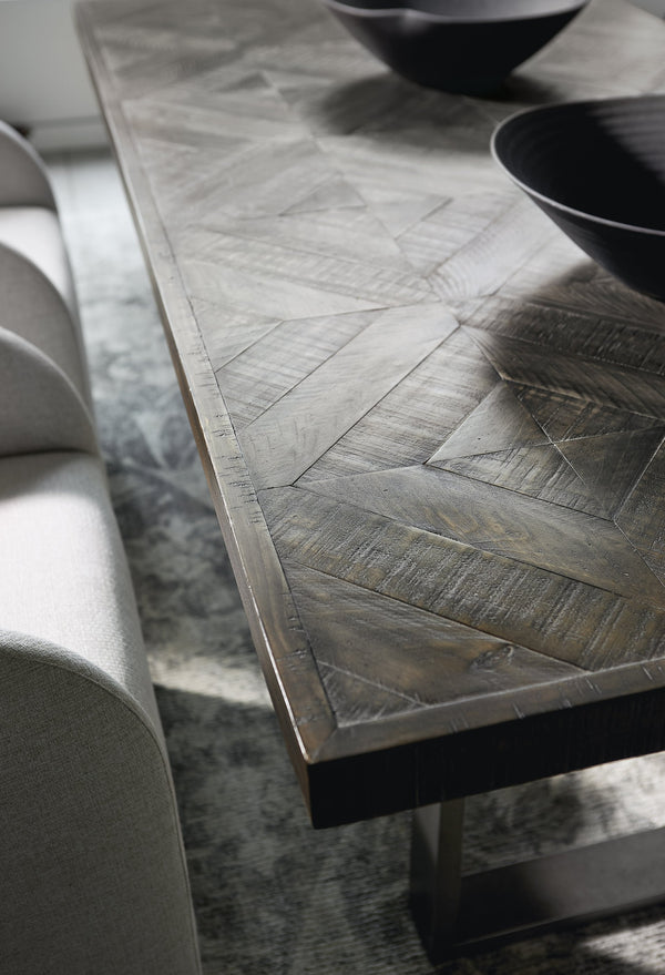 Bernhardt Bernhardt Draper Distressed Pine Dining Table With Dual Steel Pedestals, Sable Brown Top, 84" Wide 303224B