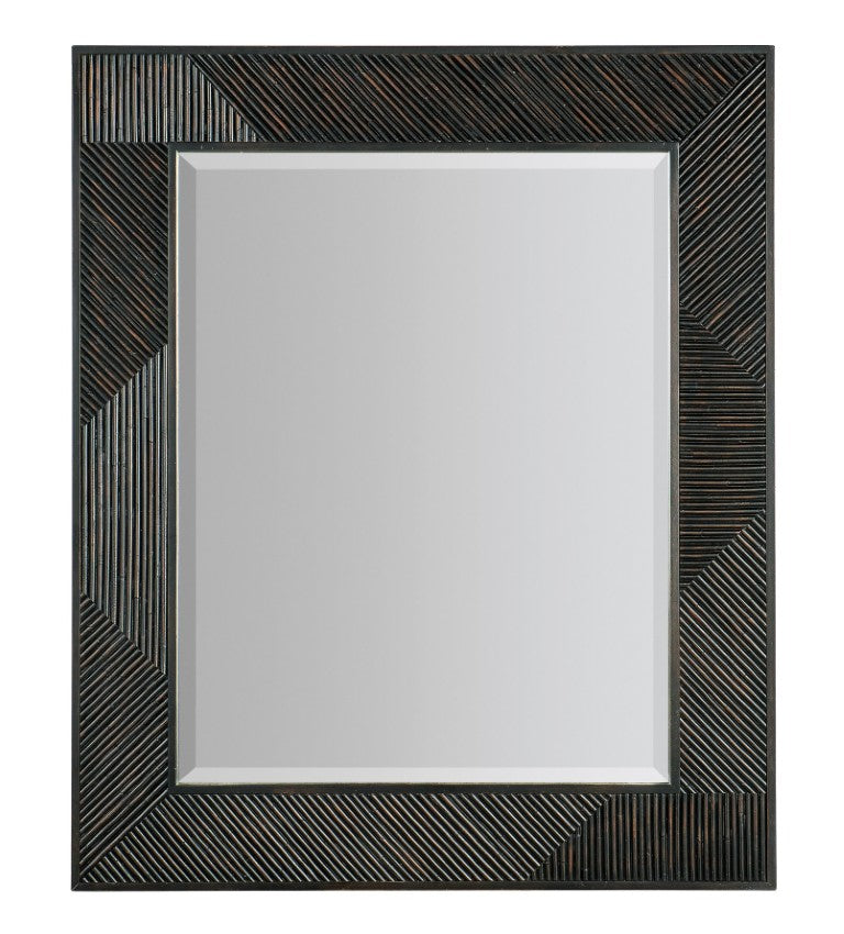 Hooker Furniture Retreat Textured Reeded Mirror With Beveled Edge, 48"X40" Coastal Dune Frame For Calm Spaces Light Wood 6950-90004-80