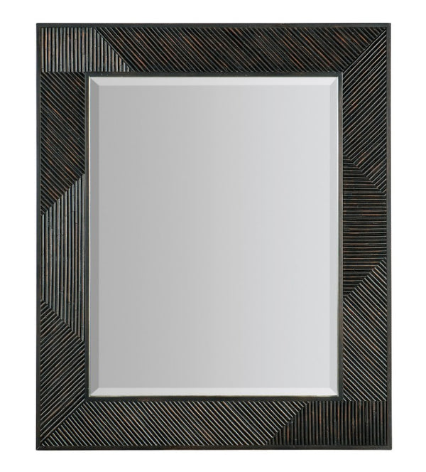 Hooker Furniture Retreat Textured Reeded Mirror With Beveled Edge, 48"X40" Coastal Dune Frame For Calm Spaces Dark Wood 6950-90004-99