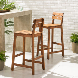 English Elm Christopher Knight Home® - ASHLYN Acacia Barstools Set of 2 - Rustic Teak Finish Outdoor/Indoor Stools with Backs, 400 lb Capacity 71890.00