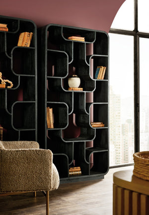 Hooker Furniture Commerce Sloane Etagere — Tall 16-Shelf Mango Wood Display With Curved Edges, Black Natural Finish, Stylish Room Anchor 7228-50761-99