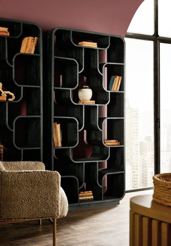 Hooker Furniture Commerce Sloane Etagere — Tall 16-Shelf Mango Wood Display With Curved Edges, Black Natural Finish, Stylish Room Anchor 7228-50761-99