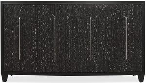 Hooker Furniture Melange Sculptural Midnight Credenza With Black & White Veneer, Soft-Close Doors, Silver Pulls — Stylish Storage 628-85740-99
