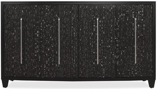 Hooker Furniture Melange Sculptural Midnight Credenza With Black & White Veneer, Soft-Close Doors, Silver Pulls — Stylish Storage 628-85740-99