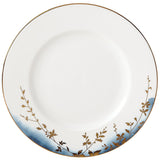 Highgrove Park Dinner Plate: Elegant White Bone China with Gold Leaf & Blue Rim, 10.75