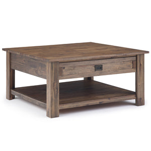 English Elm Monroe - Handcrafted Square Coffee Table In Rustic Natural Aged Brown With Practical Storage Solutions B136P158952