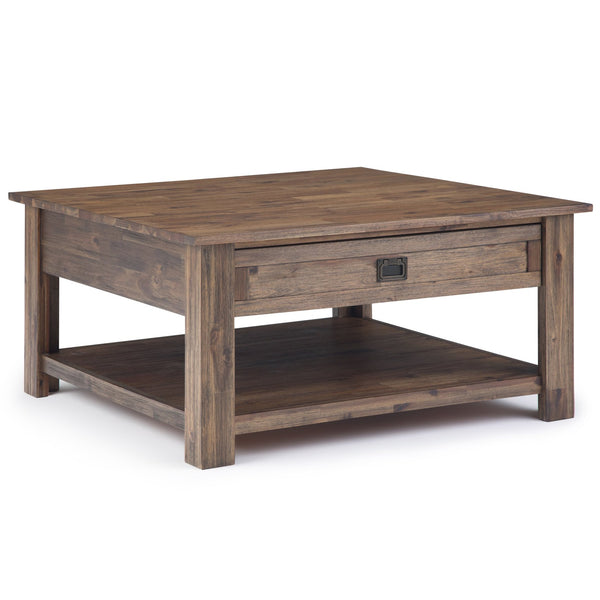 English Elm Monroe - Handcrafted Square Coffee Table In Rustic Natural Aged Brown With Practical Storage Solutions B136P158952