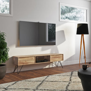English Elm Hunter - 68" Solid Mango Wood Tv Media Stand With Industrial Iron Legs & Smart Cable Management B136P158739