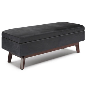 English Elm Owen Rectangular Storage Ottoman - Stylish Distressed Black Faux Leather With Hidden Storage Space B136P159181-GIGA
