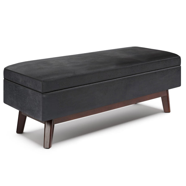 English Elm Owen Rectangular Storage Ottoman - Stylish Distressed Black Faux Leather With Hidden Storage Space B136P159181-GIGA