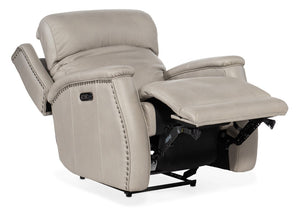 Hooker Furniture Rhea Luxury Zero-Gravity Power Recliner In Sahara Ash Leather With Usb Port, Nailhead Trim Elegance Light Gray SS703-PHZ1-091