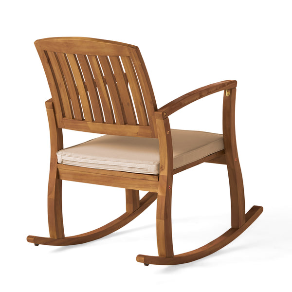 English Elm Acacia Hardwood Outdoor Rocking Chair with Cushions Slat Design for Porch or Deck 57496.00WCACA